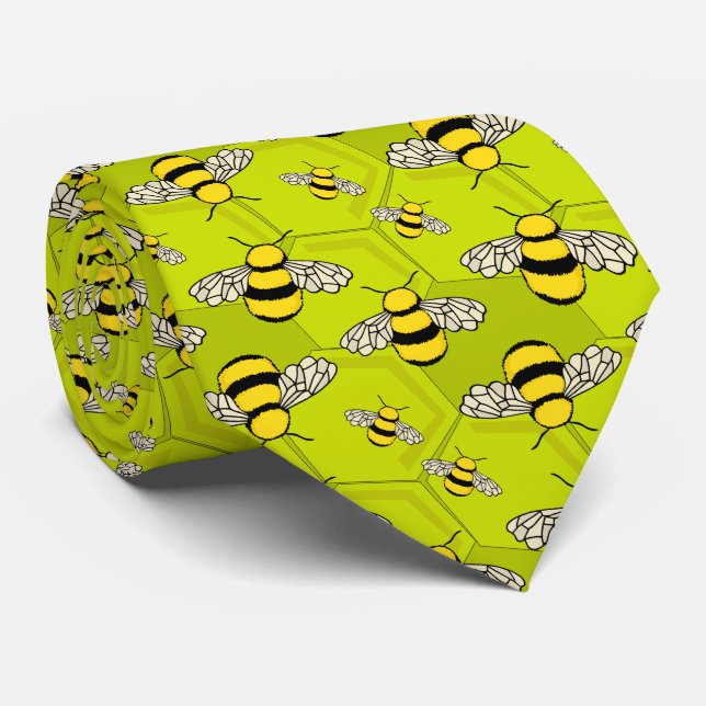 Cartoon Bees on Honeycomb Cute Krawatte (Gerollt)