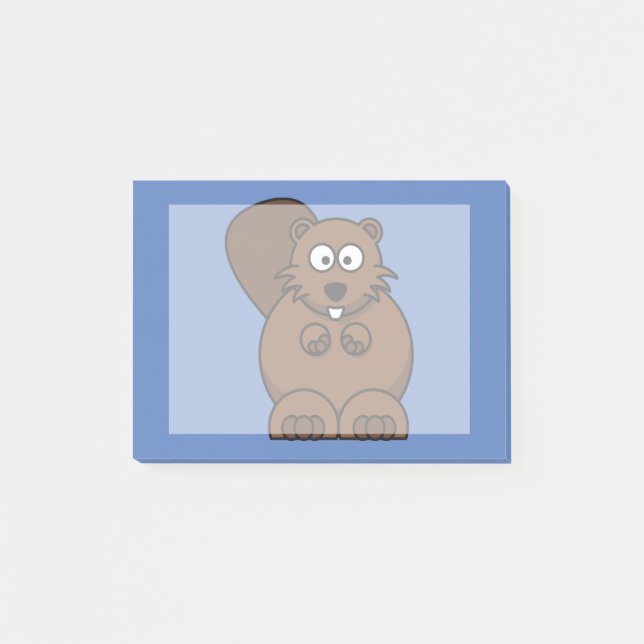 Cartoon-Biber mit blauem Hintergrund Post-it Klebezettel (Vorderseite)