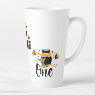 Cartoon Biene, Honey Jar und Text Milchtasse
