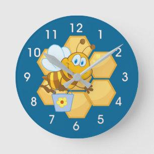 Cartoon-Biene und Honig-Kamm-Uhr Runde Wanduhr