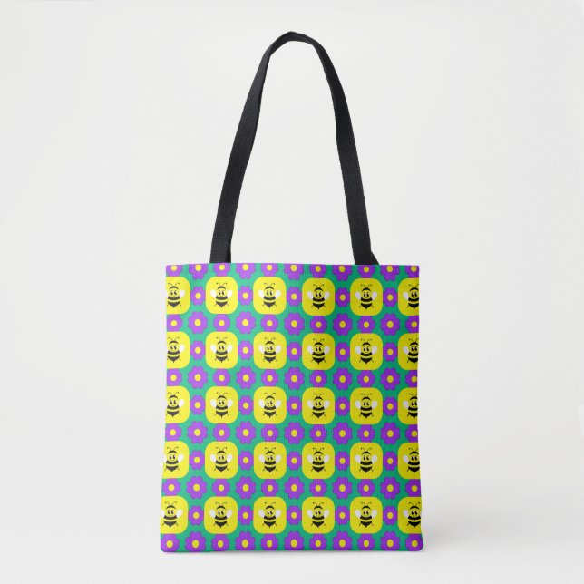 Cartoon Bienen und Blume Tasche (Vorderseite)