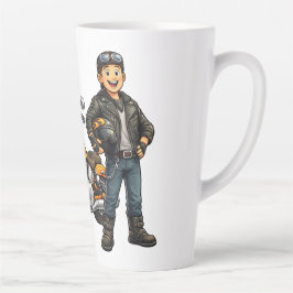 Cartoon Biker with Powerful Motorcycle Rider Art Milchtasse