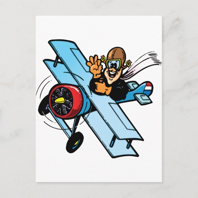 Cartoon Biplane Postkarte (Vorderseite)