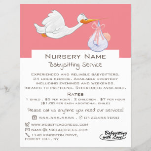 Cartoon Bird & Baby, Babysitter, Daycare, Kinderzi Flyer
