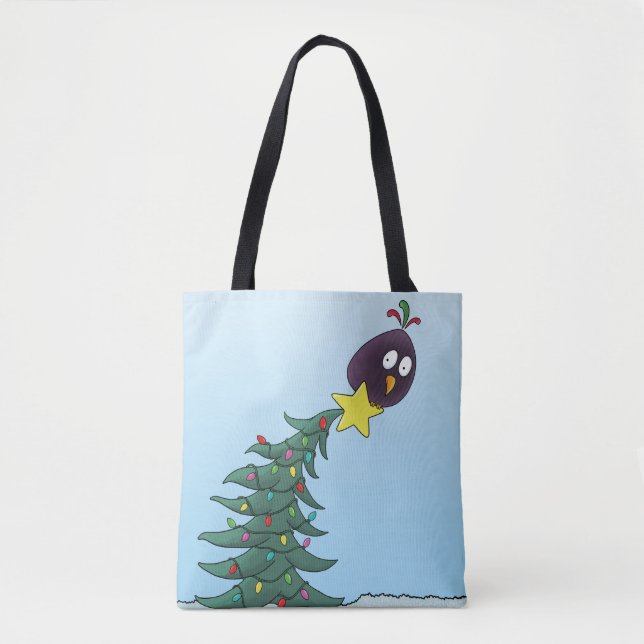 Cartoon Bird Christmas Tree Star Tasche (Vorderseite)