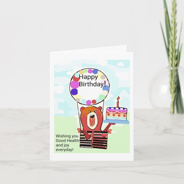 CARTOON BIRTHDAY CARD - AUF DEM HOT AIR BALLOON BE KARTE (Vorderseite)