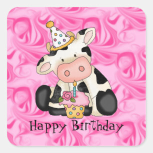 Cartoon Birthday Kuh Party Sticker