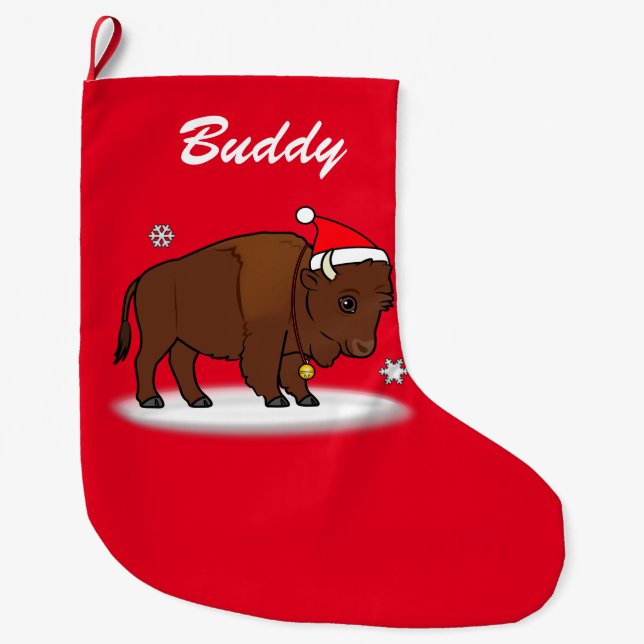 Cartoon-Bison mit dem Weihnachtsmannmütze-Namen Großer Weihnachtsstrumpf (Vorderseite)