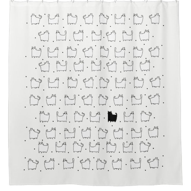 Cartoon Black Cat Weiße Katzen Duschvorhang (Vorderseite)