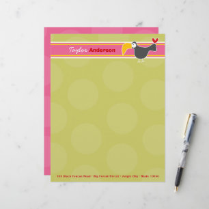 Cartoon Black Toucan Bird Green Dots Kinder Briefkopf