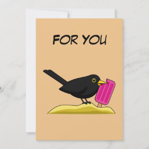 Cartoon Blackbird Eating Ice Creme   Text hinzufüg Dankeskarte