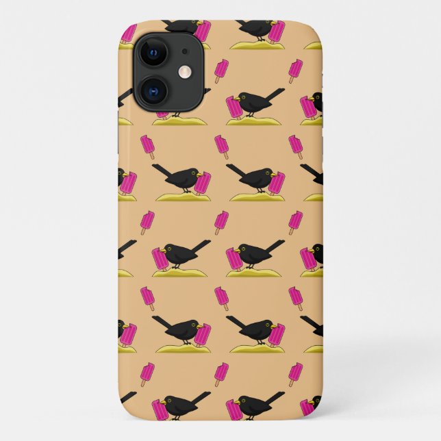 Cartoon Blackbird isst ein Eiscrememuster Case-Mate iPhone Hülle (Rückseite)