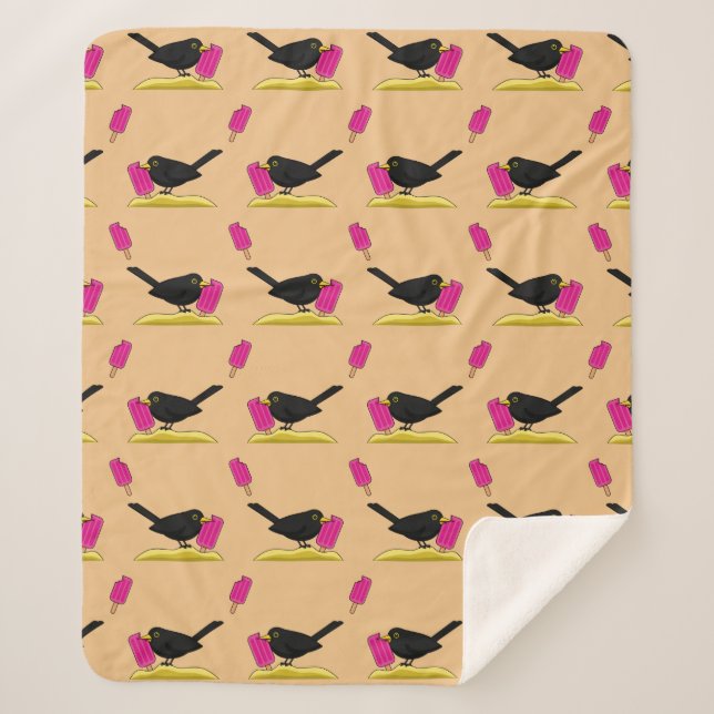 Cartoon Blackbird isst ein Eiscrememuster Sherpadecke (Vorderseite)