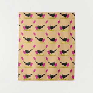 Cartoon Blackbird isst ein Eiscrememuster Wandteppich