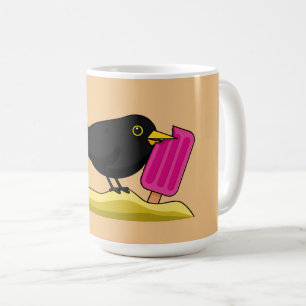 Cartoon Blackbird isst eine Eiscreme Kaffeetasse