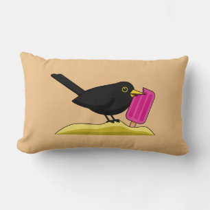 Cartoon Blackbird isst eine Eiscreme Lendenkissen