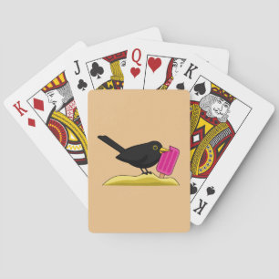 Cartoon Blackbird isst eine Eiscreme Spielkarten