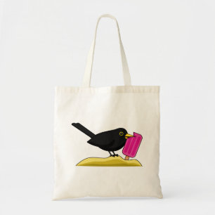 Cartoon Blackbird isst eine Eiscreme Tragetasche