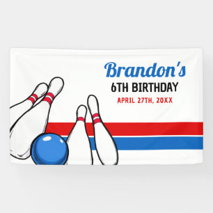 Cartoon Blau & Rot Bowling Kinder 6. Geburtstag Banner