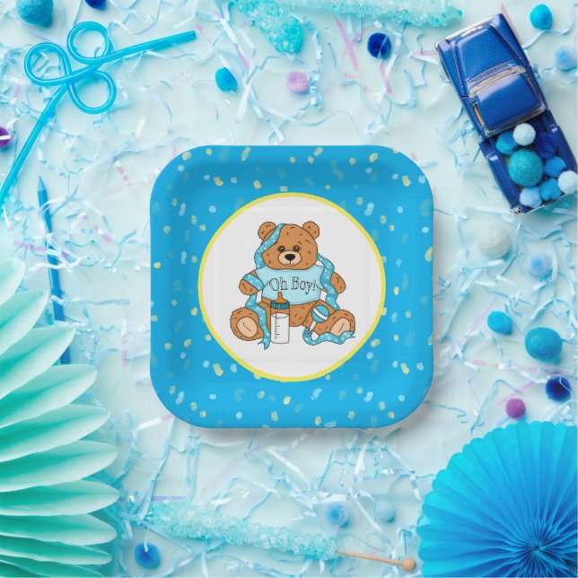 Cartoon blau und gelb Teddy Bear Babydusche Pappteller (Party)