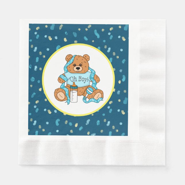 Cartoon blau und gelb Teddy Bear Babydusche Serviette (Vorderseite)