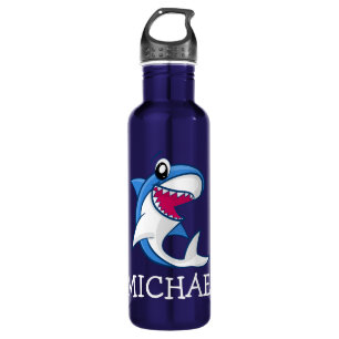 Cartoon Blauer Hai mit Name Fun Kids Marine Edelstahlflasche