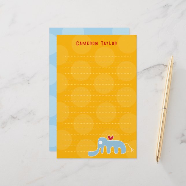 Cartoon Blue Elephant Kinder Kinder Dots Vielen Da Briefpapier (Vorderseite/Rückseite Beispiel)