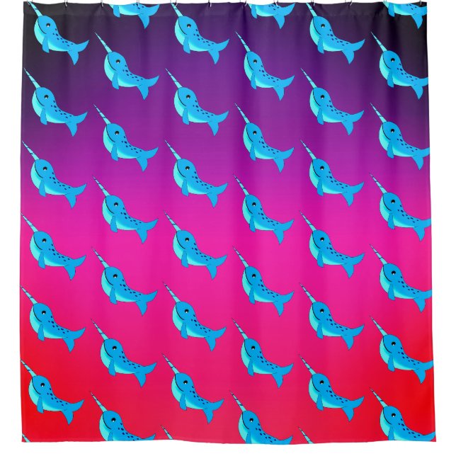 Cartoon blue narwhals pattern on Navy Blue Duschvorhang (Vorderseite)