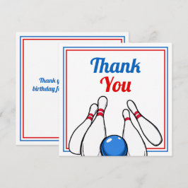 Cartoon Blue & Red Bowling Kinder 6. Geburtstag Dankeskarte