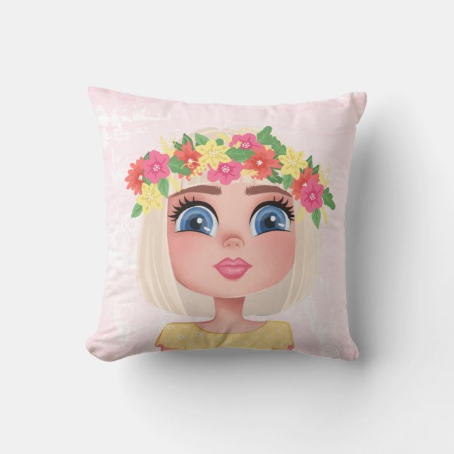 Cartoon Blume Kindermädchen auf Rosa Kissen (Vorderseite)