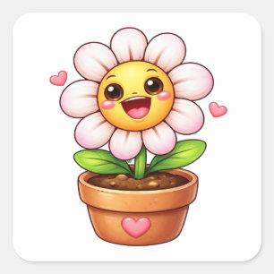 Cartoon-Blume lacht im Topf Aufkleber