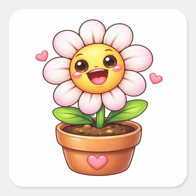 Cartoon-Blume lacht im Topf Aufkleber (Vorderseite)