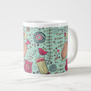 Cartoon Blumenmuster bei Vögeln Jumbo-Tasse