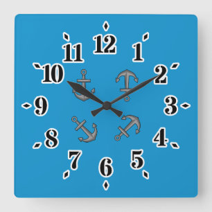 Cartoon Boat Anchor Set Quadratische Wanduhr