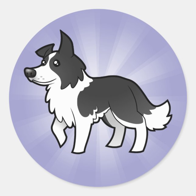 Cartoon Border Collie Runder Aufkleber (Vorderseite)