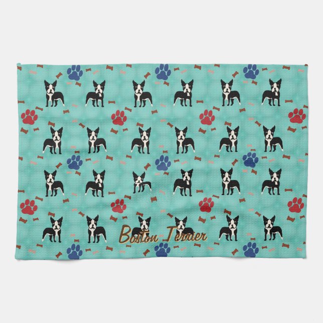 Cartoon Boston Terrier Handtuch (Horizontal)