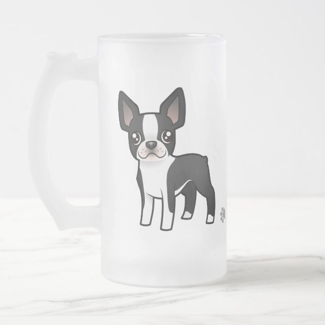Cartoon-Boston-Terrier Mattglas Bierglas (Links)