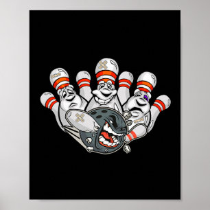 Cartoon Bowler erschreckt Bowling Buttone Funny Sp Poster