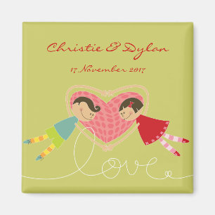 Cartoon Boy and Girl in Liebe Rett-the-Date / Gesc Magnet