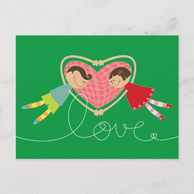 Cartoon Boy and Girl Loopy Liebe Foto Valentine Postkarte (Vorderseite)