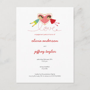 Cartoon Boy Hearts Girl Liebe Einladung Postkarte