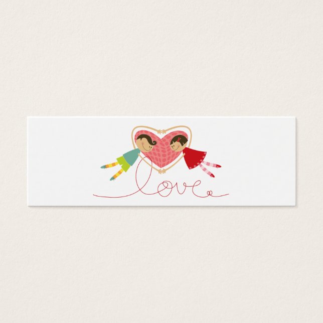 Cartoon Boy Liebe Girl Whimsical Gastgeschenk Hoch (Vorderseite)