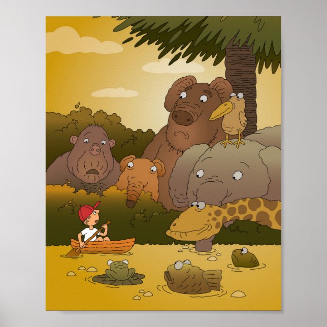 Cartoon Boy Tropical Jungle Animal Poster (Vorne)