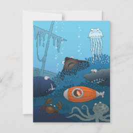 Cartoon Boy U-Boot-Tiere Koralle Welt Postkarte