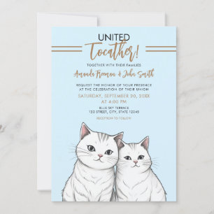 Cartoon Braun und weiße Niedliche Katzen Hochzeit Einladung