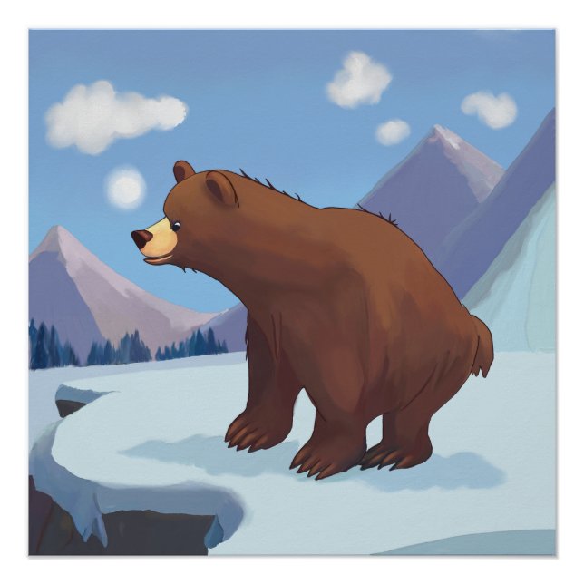 Cartoon Braunbär in den Bergen Poster (Vorderseite)