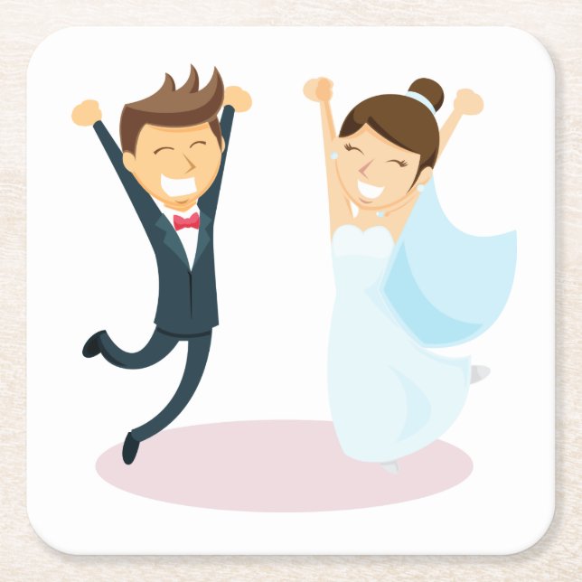 Cartoon Braut & Groom Hochzeit Rechteckiger Pappuntersetzer (Vorderseite)