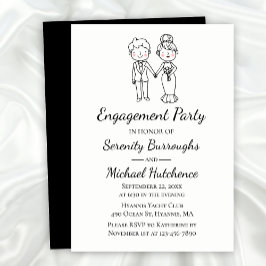 Cartoon Bride Groom Black Wedding Party Einladung