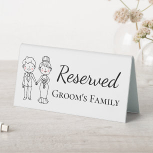 Cartoon Bride Groom Grooms Familie reserviert Hoch Tischaufsteller