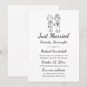 Cartoon Bride Groom Just Married Wedding Ankündigung
